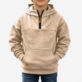 thumbnail image 2 of DJDLJWCJ Boys Hoodies Fleece Lined Winter Warm Long Sleeve Pullover Hooded Sweatshirt Quarter Zipper Solid Color Sweatshirts Beige Size 14, 2 of 2