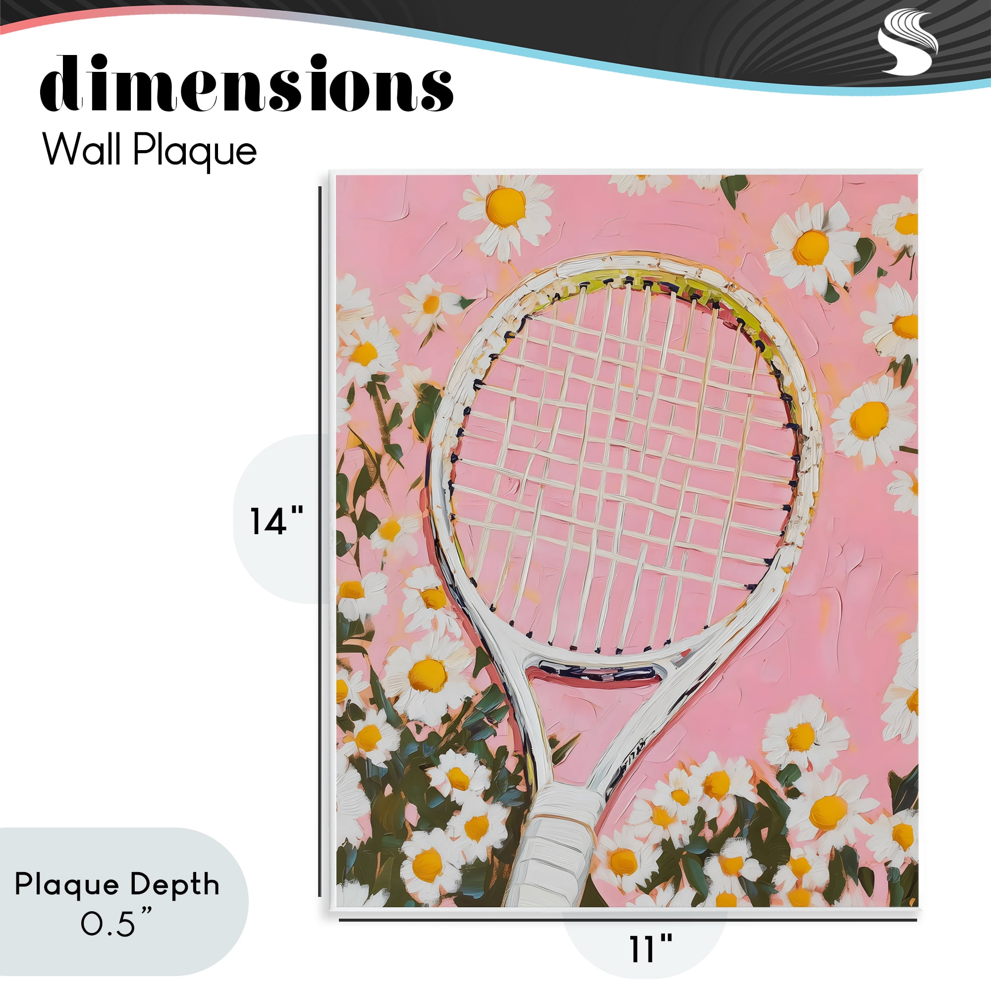 Stupell Industries Pink Tennis Racket & Daisies Wall Plaque Art, design by LSR Design Studio