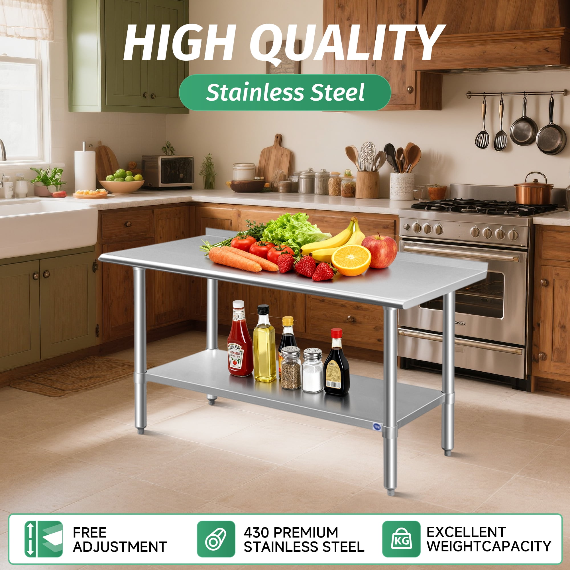 RSN Trend Stainless Steel Table for Prep & Work 24 x 36 Inches, NSF Commercial Heavy Duty Table with Undershelf and Backsplash for Restaurant, Home and Hotel