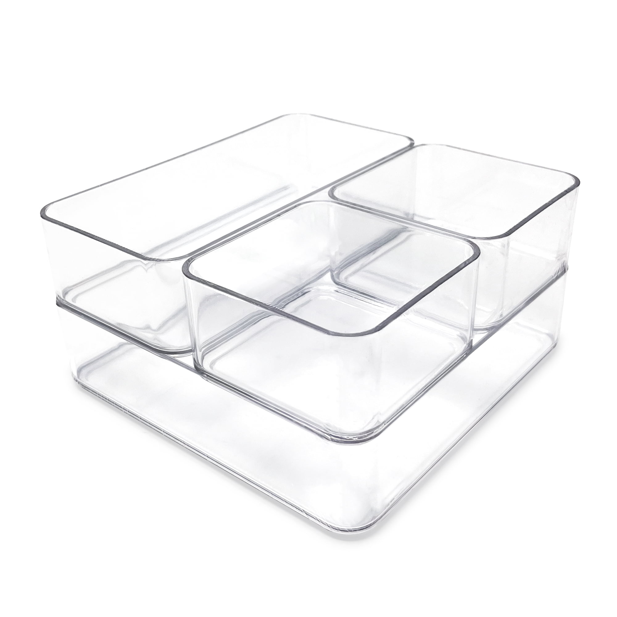 Isaac Jacobs Clear Stackable Drawer Organizer Set, 4-Piece – Multi-Size Plastic Storage Bins for Kitchen, Bathroom, Vanity, Office, and Home Organization
