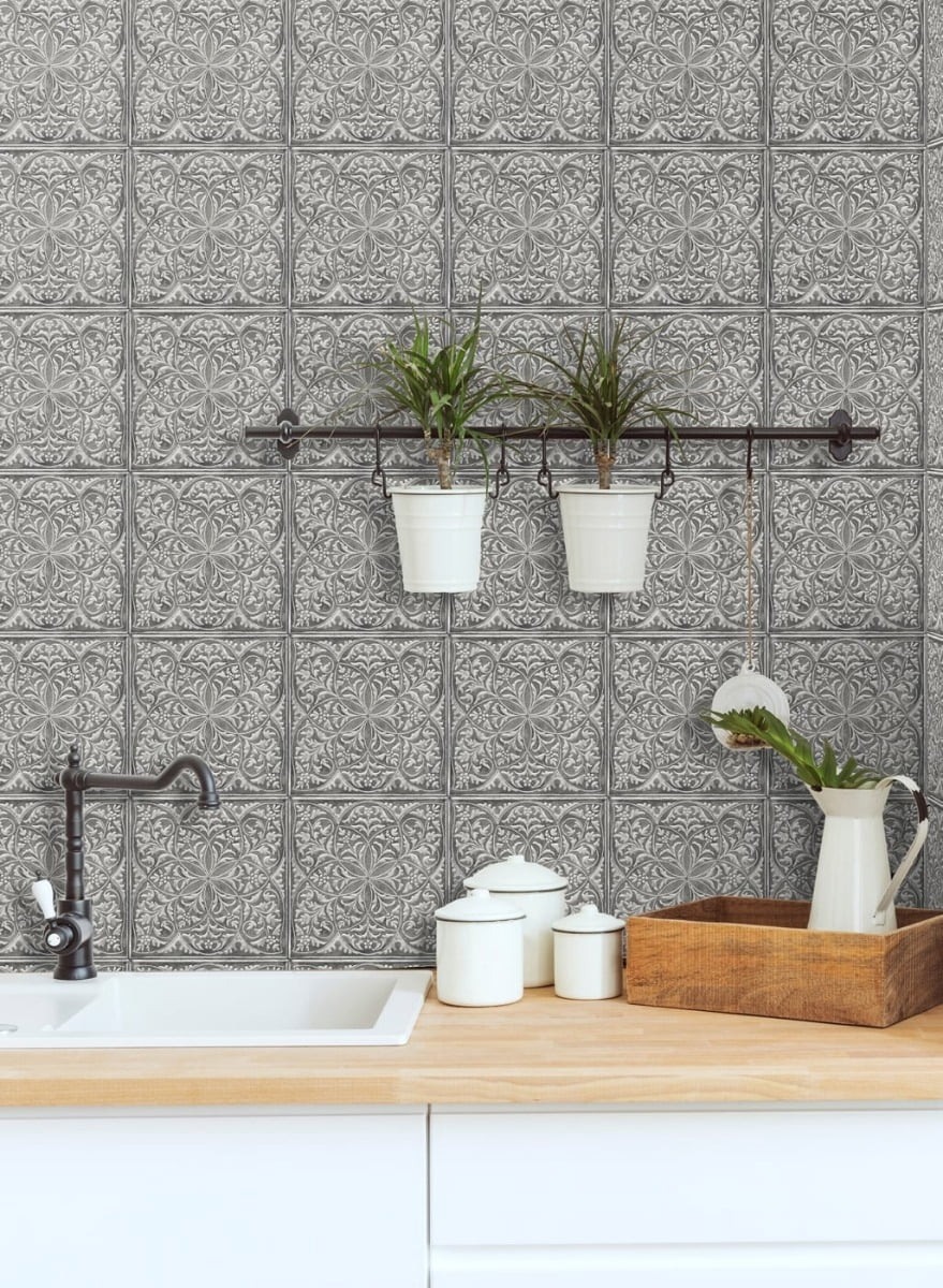 NextWall Faux Embossed Tile Peel and Stick Wallpaper