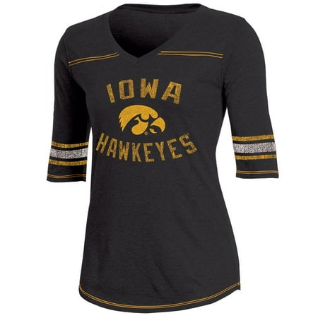 Iowa Hawkeyes Santa - Women's Russell Black Iowa Hawkeyes Fan Half-Sleeve V-Neck T-Shirt
