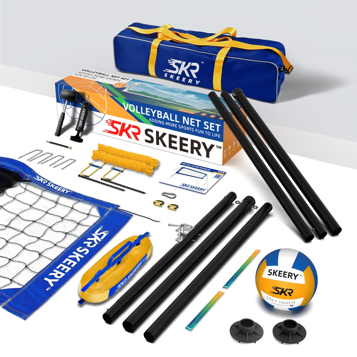 SKEERY Outdoor Heavy Duty Volleyball Net Set, Anti-Sag Design, Adjustable Aluminum Poles, Portable Volleyball Net for Backyard,Grass and Beach（Blue）