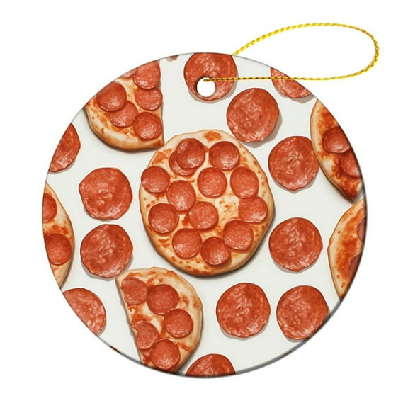 Christmas Ceramic Ornament Pepperoni Pizza Double-Sided Ceramics Ornaments Funny Food Xmas Tree Decoration Gifts for Women Men On Christmas