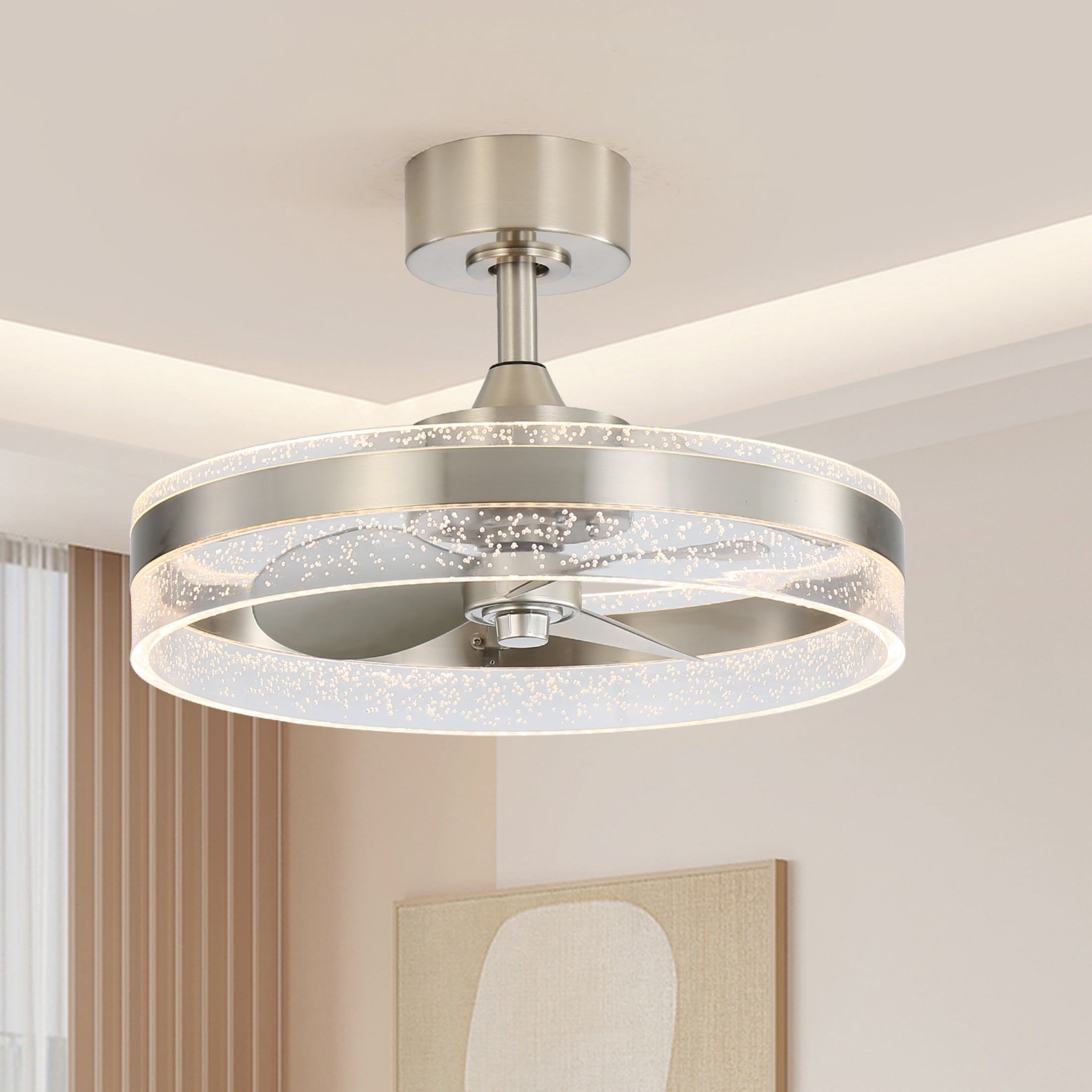 Sofucor 20" Ceiling Fan with Light - 3 Colors Lighting, 6 Wind Speeds, Remote Control&APP, Modern Dimmable LED, Smart Ceiling Fan for Bedroom(Nickel)