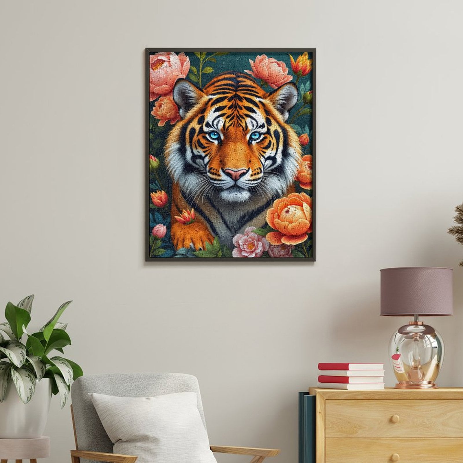 Paint By Numbers Kit for Adults Beginner - DIY Tiger Floral Art Blue Eyes Canvas Painting Kits for Adults, Frameless Paint By Number for Adults for Home Wall Decor 16x20 Inch