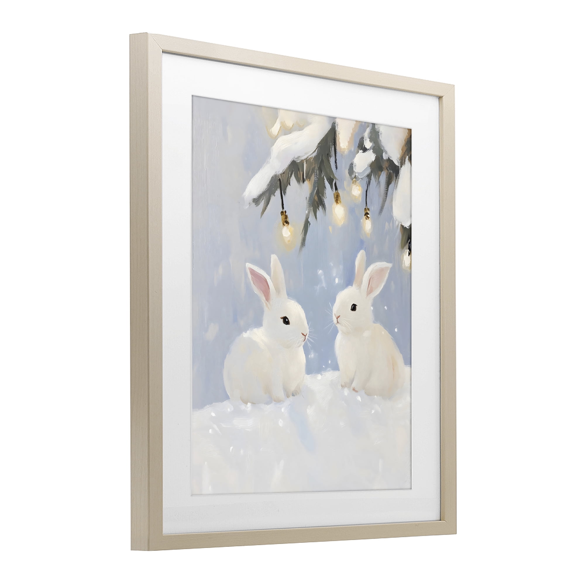 Stupell Industries Winter Bunnies Under Twinkling Lights Birch Framed Print Under Glass, design by The Prints Vibe