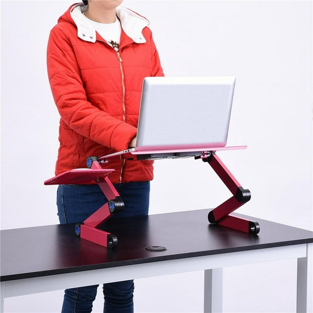 Support de table pour ordinateur portable pliable et ajustable à 360° avec  support de souris à double ventilateur noir