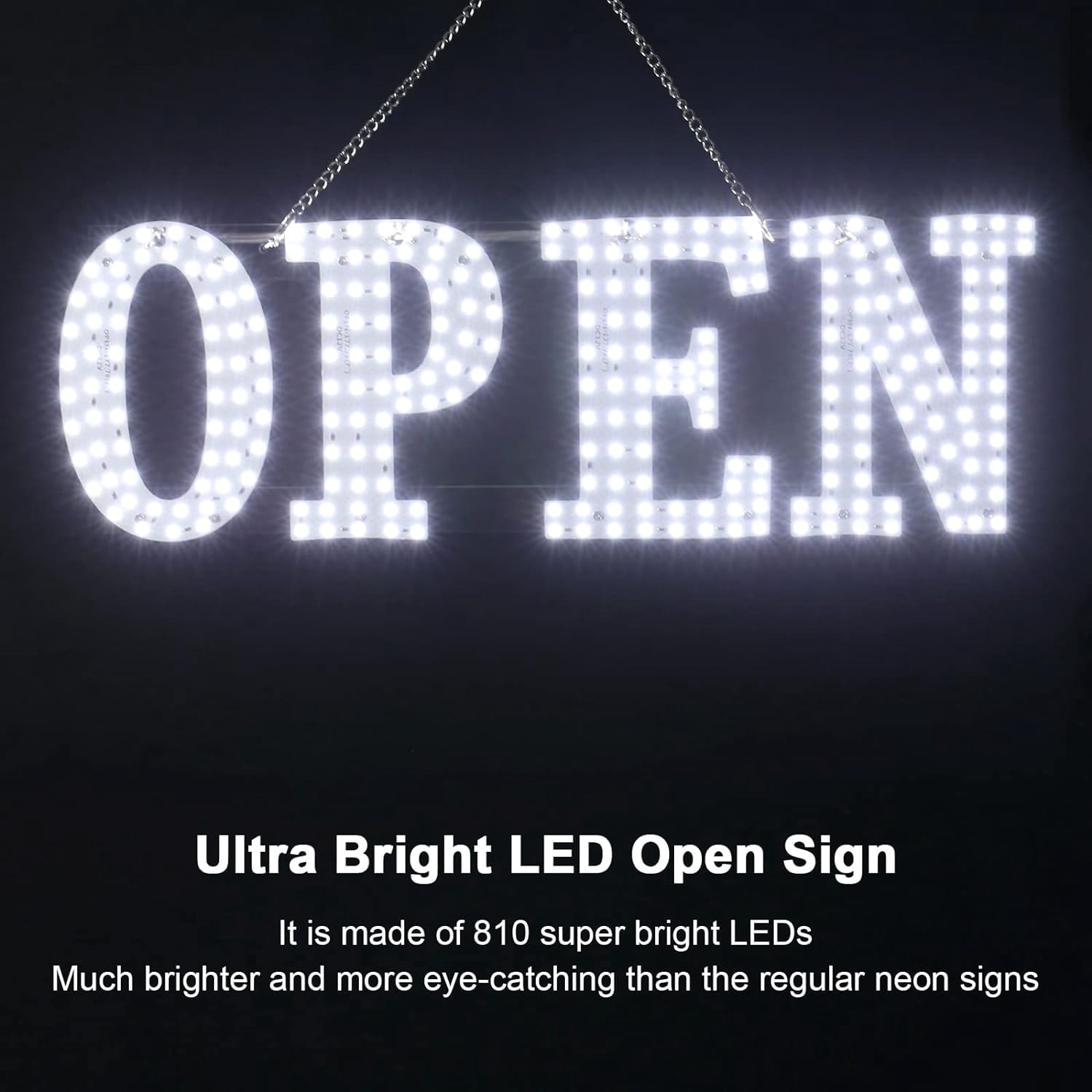 Ultra Bright 40"x14" Large LED Open Sign for Business with Hanging Installation