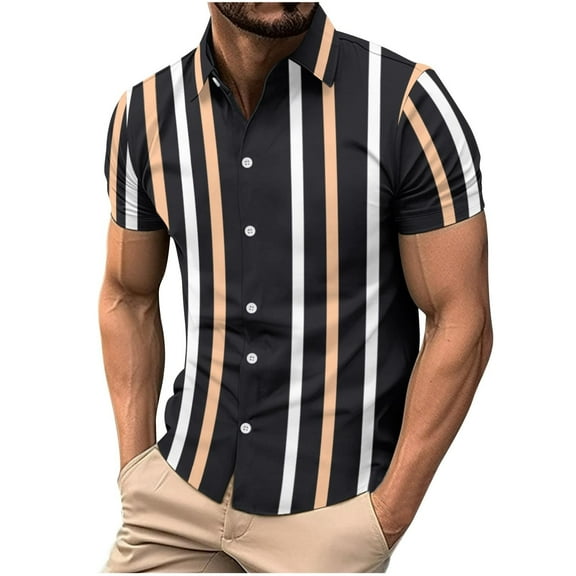 WREESH Men's Tropical Beach Button Down Shirts Short Sleeve Funny Print Casual Striped Tops for Men Black