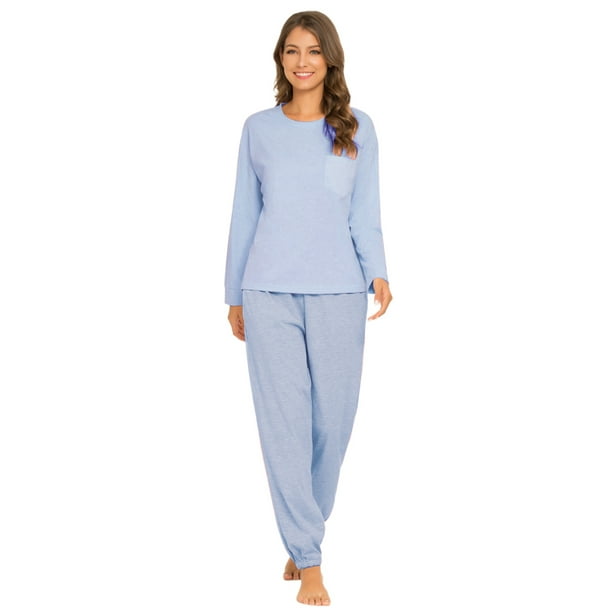 Mint Limit Mintlimit Women s Cotton Long Sleeve Plus Size Pajamas Set Sleepwear Solid Color Lounge Nightwear Blue M Blue