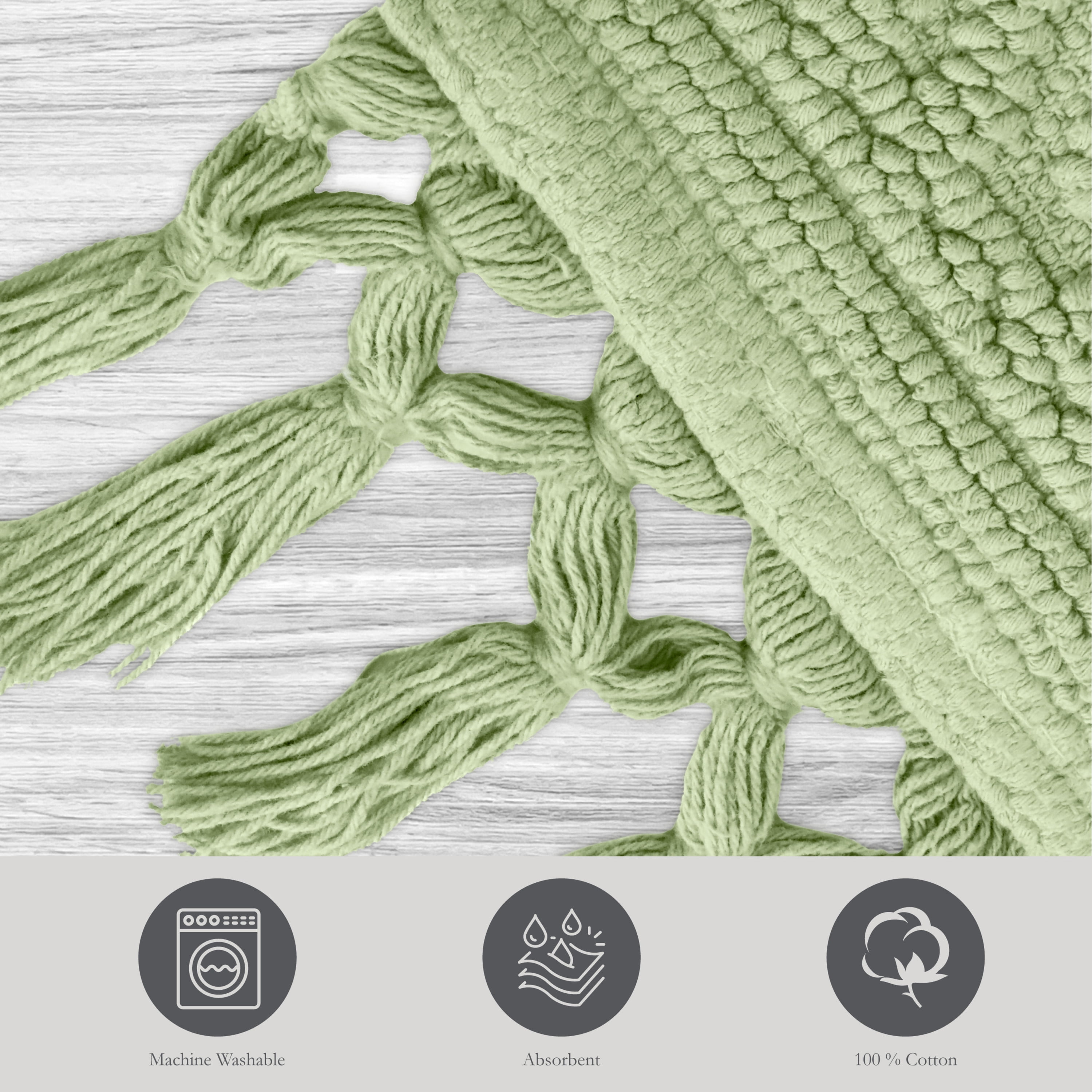 Jean Pierre Ricardo Cotton Fringe 27 x 45 in. Bath Rug, Sage Green
