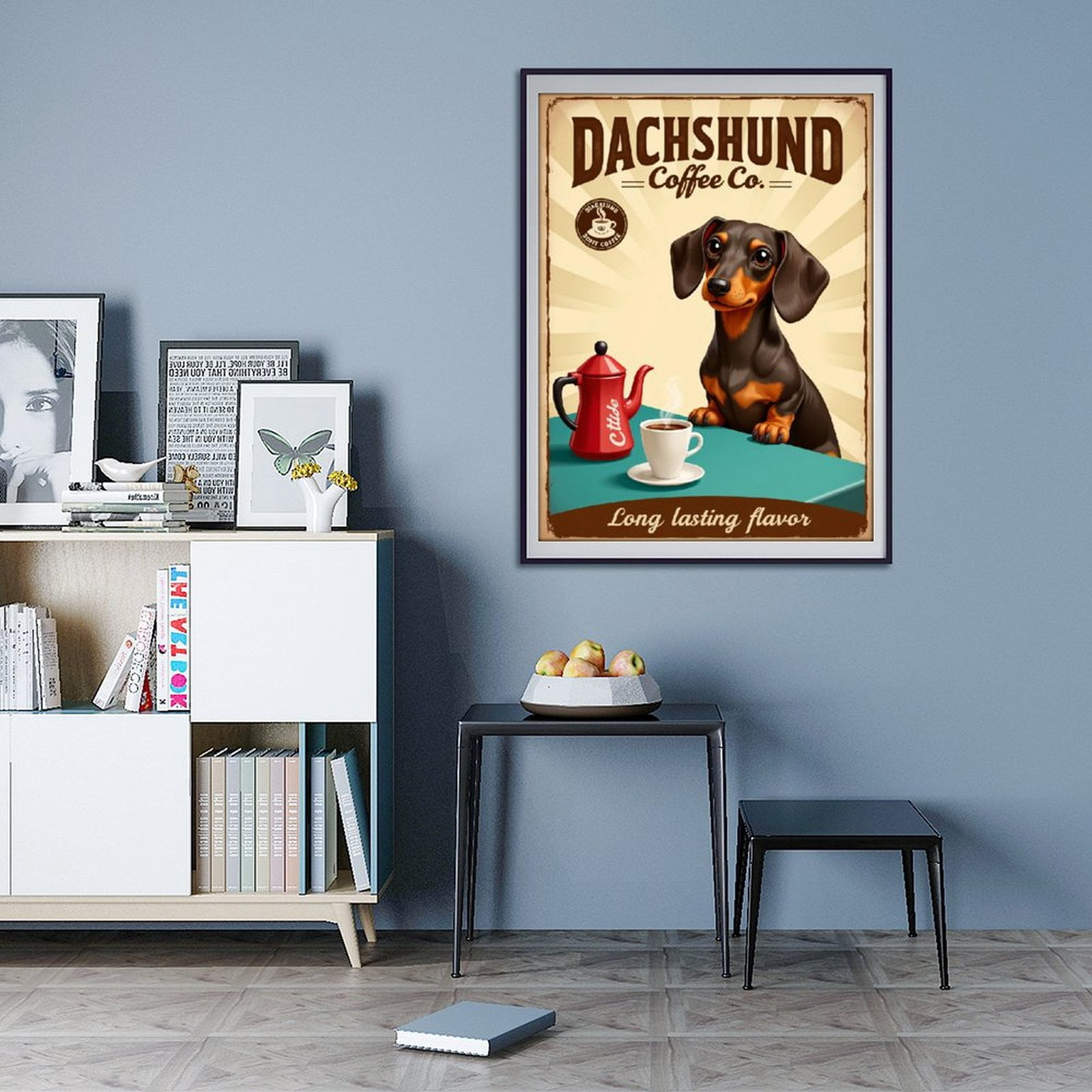 Diamond Art Kit for Adults, Dachshund Coffee Artwork Retro Style Diamond Painting for Adults Beginners, 5D DIY Diamond Art Painting Kits, Colorful Diamond Painting Craft for Home Decor 12x16