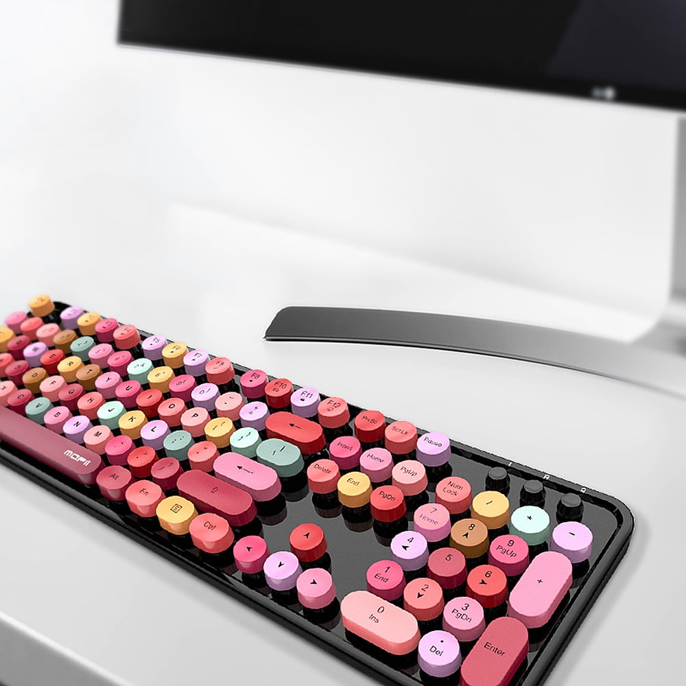 Mofii Sweet Keyboard Mouse Combo Pure Color 2.4G Wireless Keyboard Mouse Set Circular Suspension Key Cap for PC Laptop