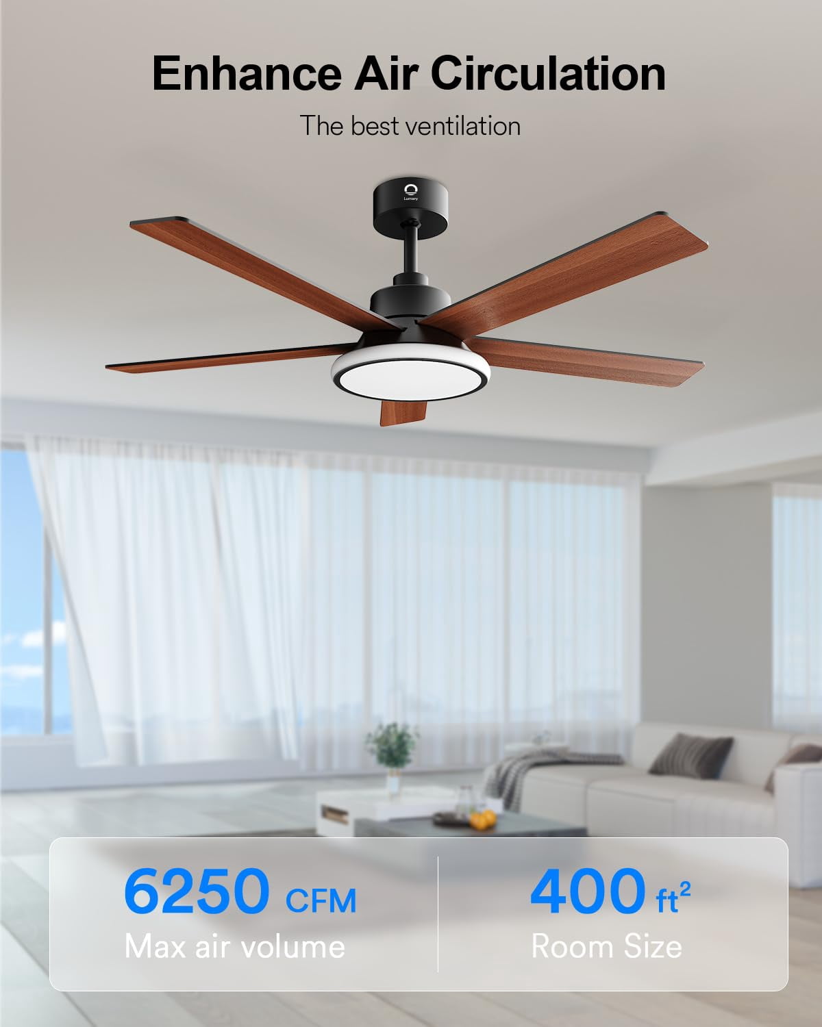 Lumary 52 Inch Smart Ceiling Fan with RGBAI Lights Remote Low Profile Ceiling Fan App Voice Control Dimmable & Color Tuning Modern Flush Mount