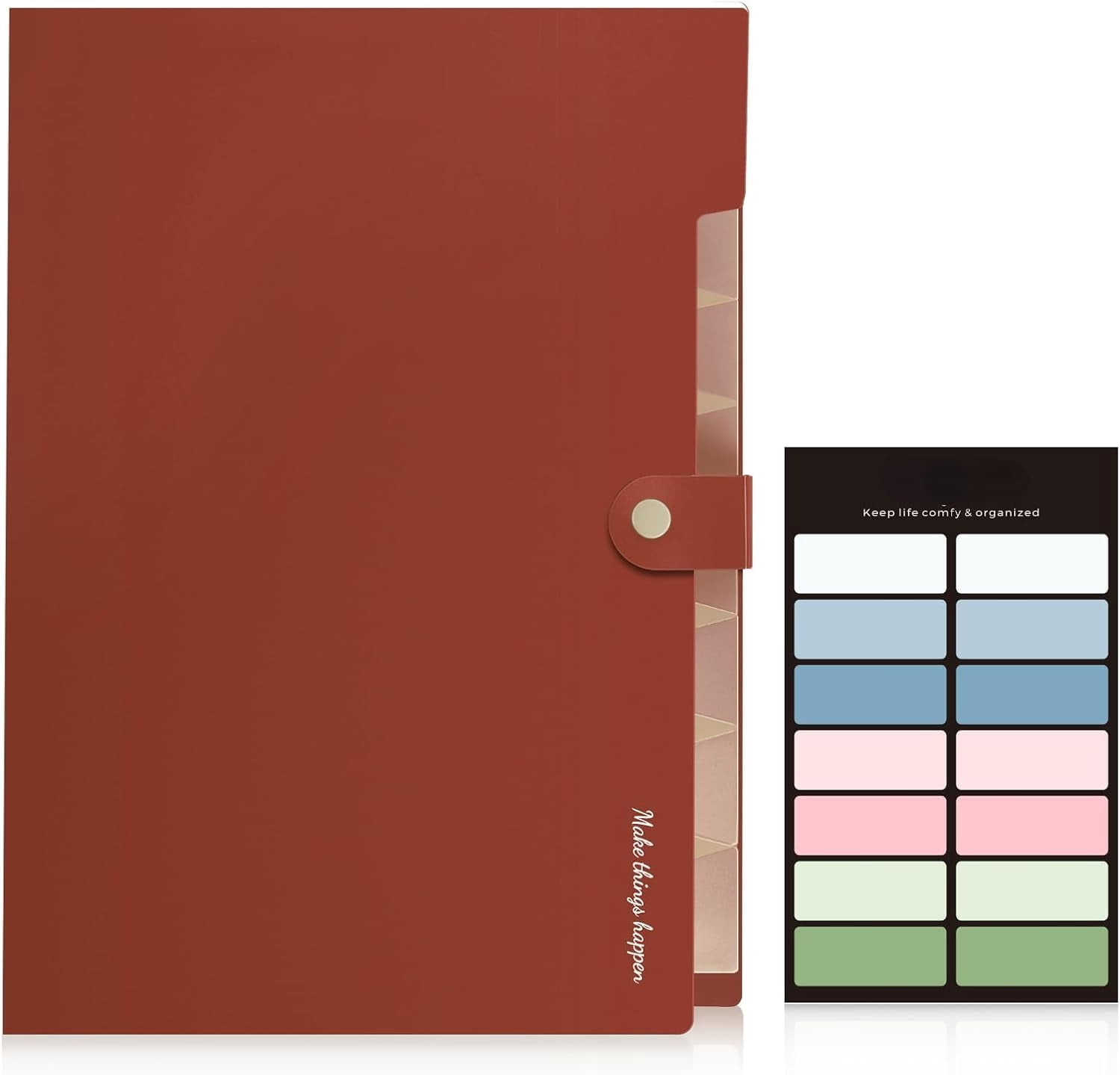 PrimeCook Shop File Folder with Labels, Accordion File Organizer with 8 Pockets, Portable Document Organizer, A4 Letter Size, Paper Organizer for Office, Brown