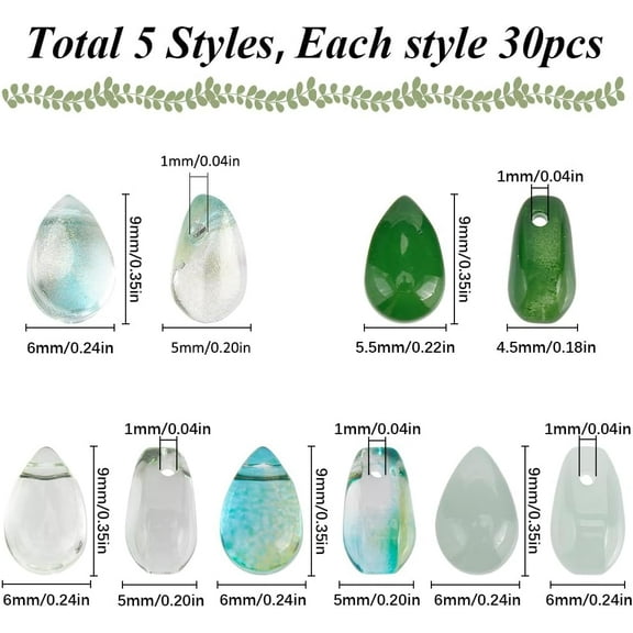 1box 1 box 150pcs Teardrop Shaped Beads Water Drop Glass Beads Green Waterdrop Top Drilled Hole Small Dangle Beads for Jewelry Making Beading Bracelets Necklace Crafting Home Hanging Decorations