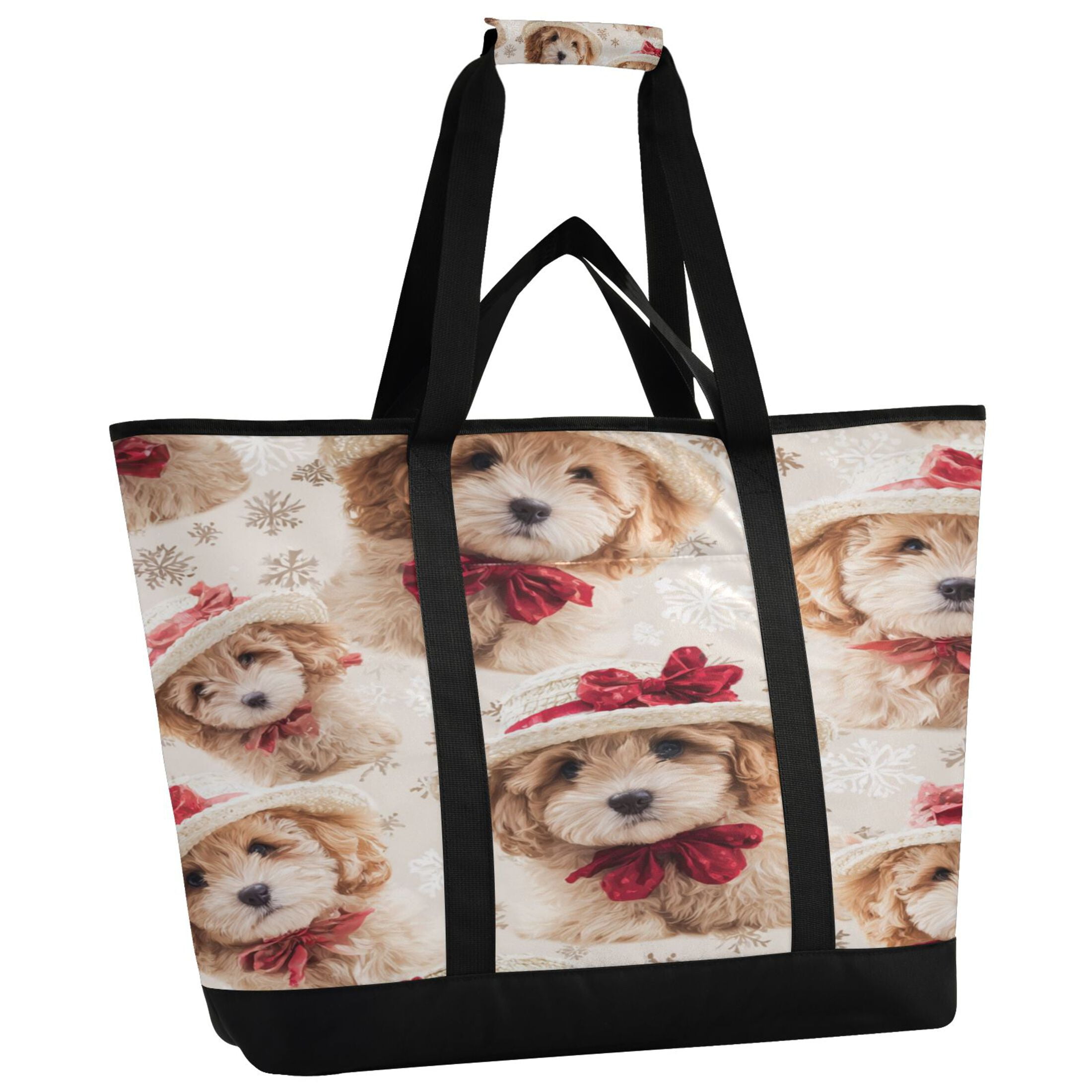 Large Hand-held Ice Pack Picnic Bag Insulation and Refrigeration Suitable for Shopping Picnics and Camping Yellow Christmas Puppy