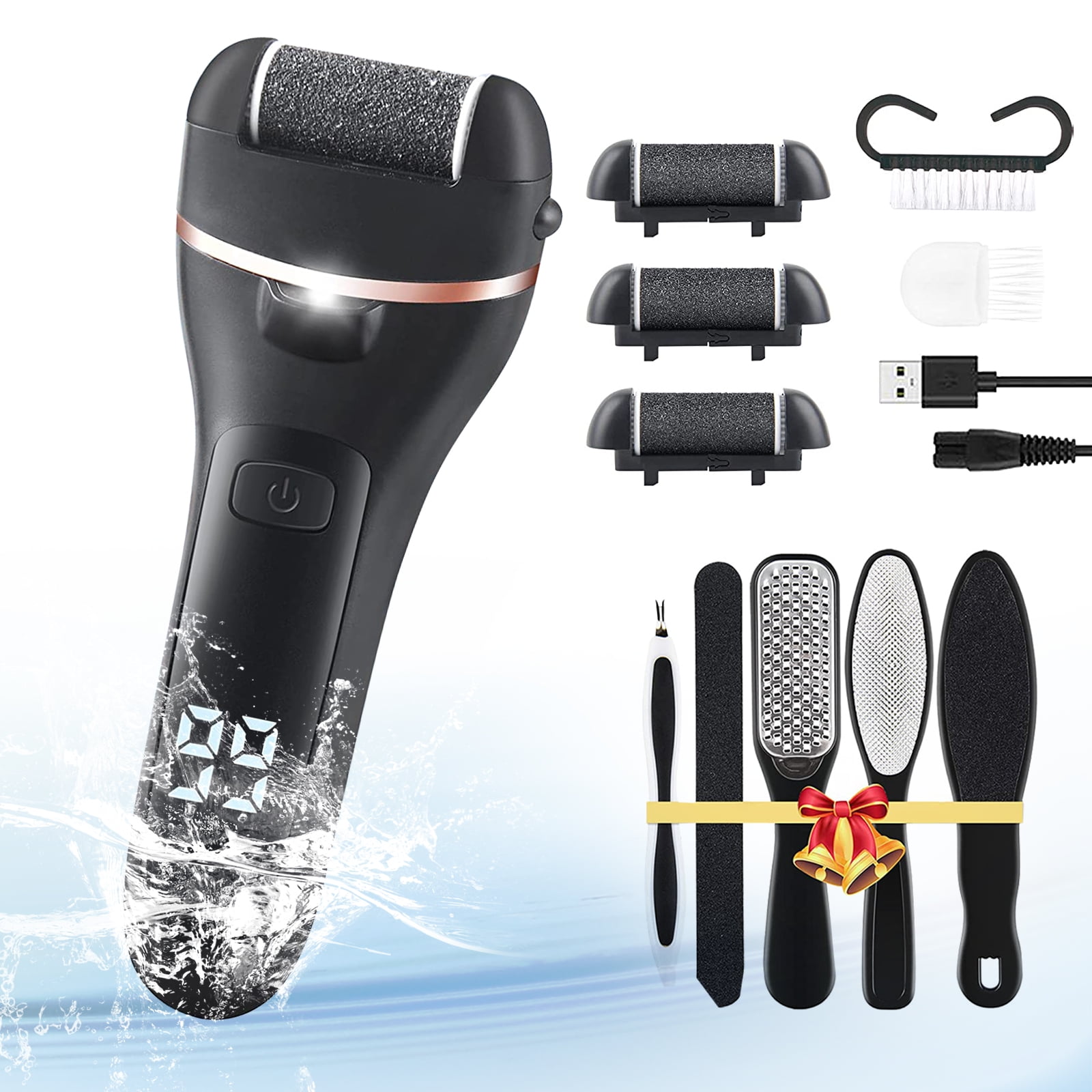 Electric Callus Remover for Feet, Rechargeable Pedicure Tools Foot Care Feet File, 13 in 1 Callous Remover Kit for Remove Cracked Heels and Dead Skin, with 3 Roller Heads 2 Speed, Battery Display