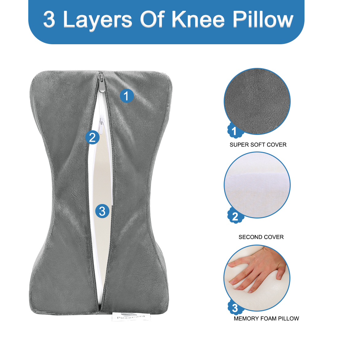 Flexicomfort Knee Pillow for Side Sleepers - Removable Memory Foam