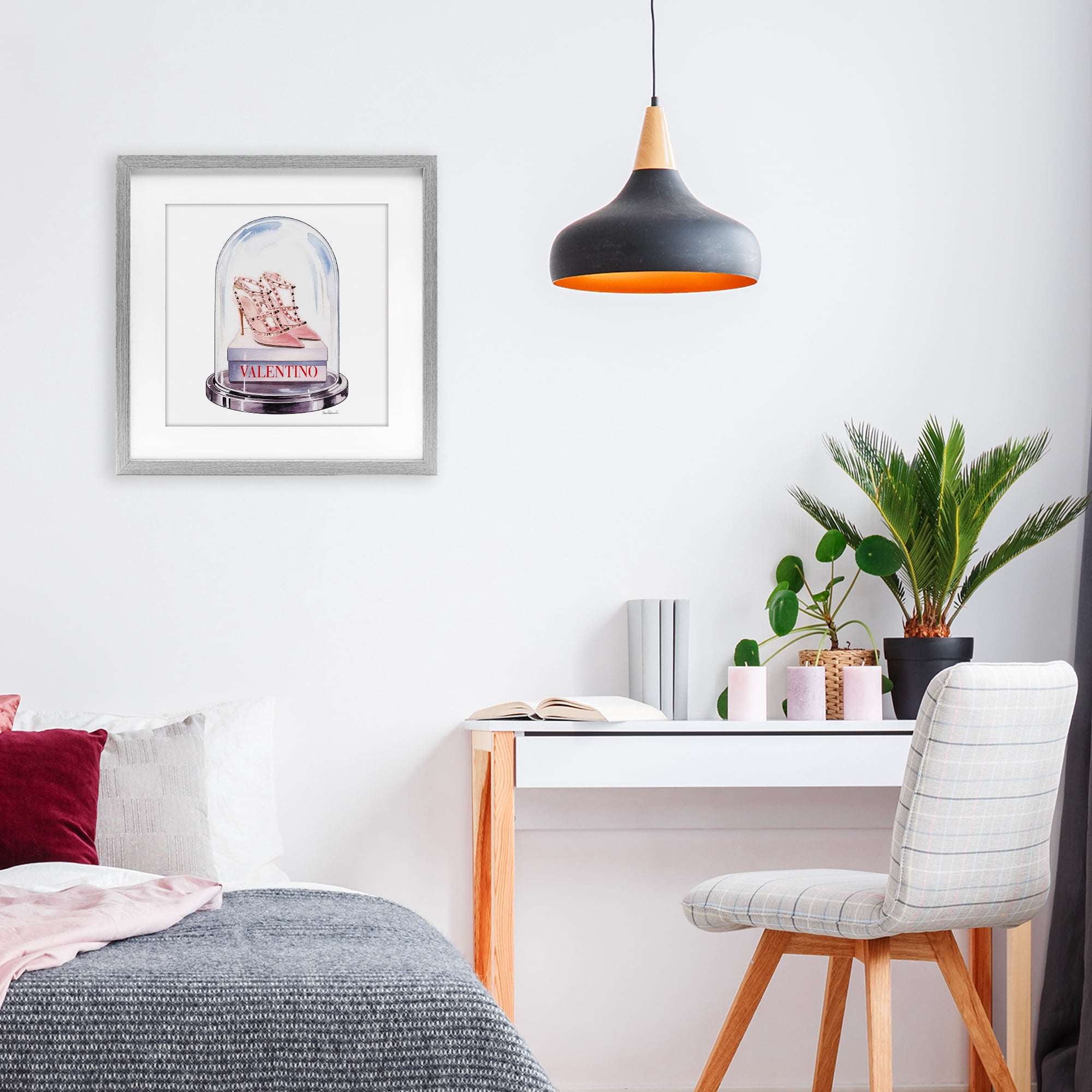 Stupell Industries Pink Heels in Bell Jar Gray Framed Print Under Glass, design by Amanda Greenwood