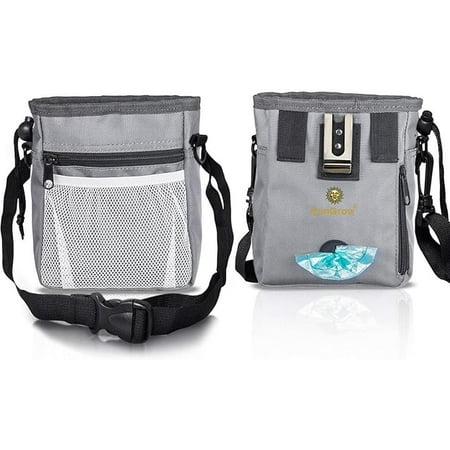 SunGrow Dog  Ferret & Parrot Training Pouch  Training Bag for Treats  Kibbles  Toys & Accessories  Gray  Multiwear and Weather-Proof  1 pouch with adjustable shoulder strap and waist belt