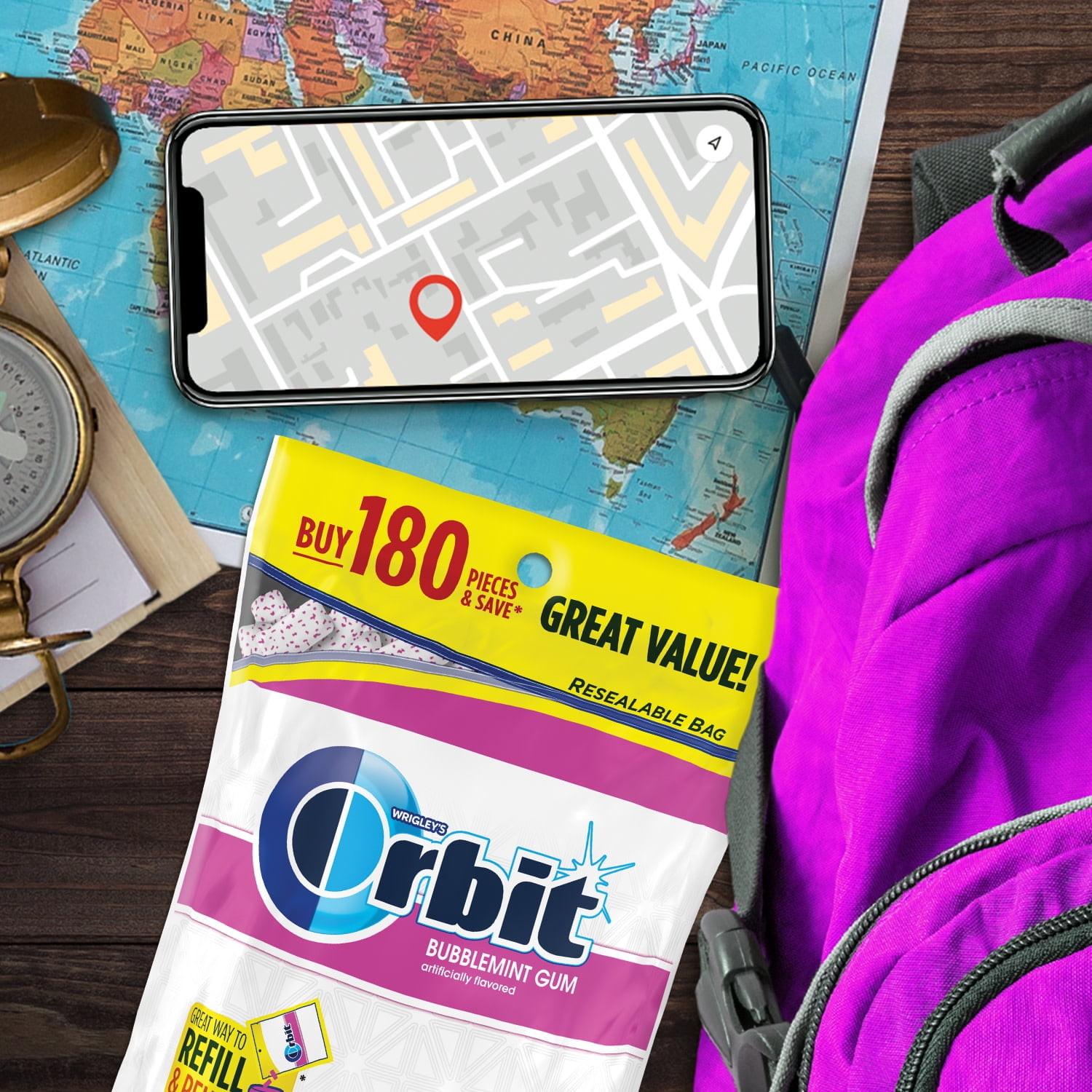 (4 pack) Orbit Bubblemint Sugar Free Chewing Gum, Value Pack - 180 Ct Bag