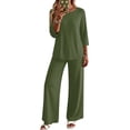 thumbnail image 3 of Stralyhd Lounge Sets for Women Summer 2 Piece Outfits 3/4 Length Sleeve Crew Neck Top Matching Wide Leg Pants Cozy Loungewear Loose Fashion Clothing Vacation Wear Army Green L, 3 of 7