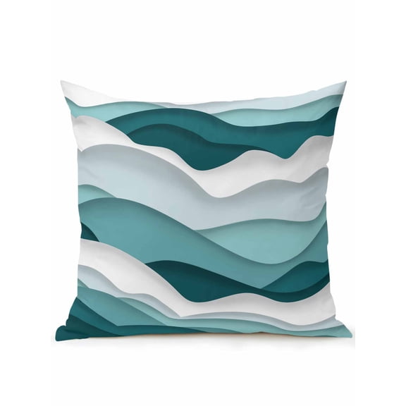 Waterproof Outdoor Throw Pillows with Inserts 16"x16", Turquoise Ombre Soft Decorative Pillowcases for Couch Bedroom, Modern Geometric Moire Abstract Art Pillow Covers for Sofa Living Room
