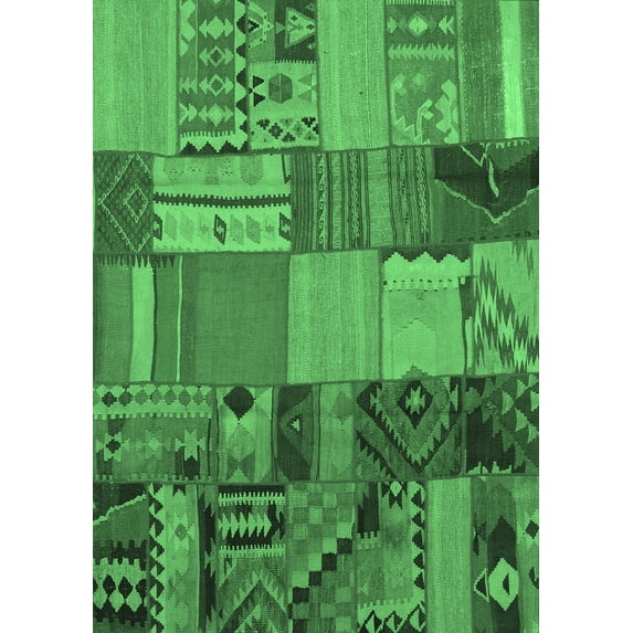 Ahgly Company Indoor Rectangle Patchwork Emerald Green Transitional Area Rugs, 2' x 4'