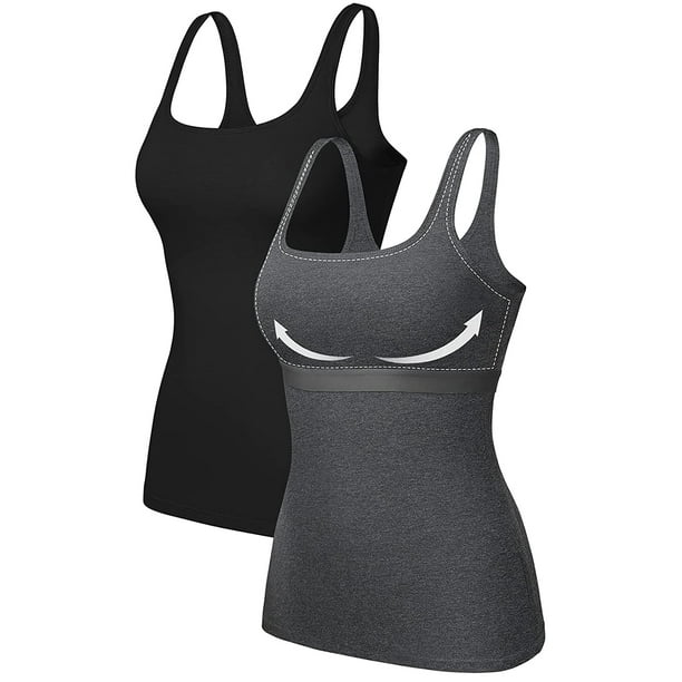Women's Cotton Tank Top with Builtin Shelf Bra Square Neck Camisoles