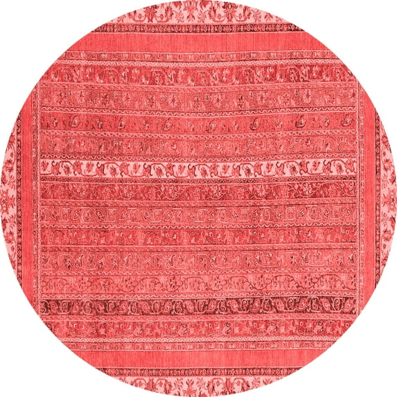 Ahgly Company Machine Washable Indoor Round Abstract Red Modern Area Rugs, 3' Round