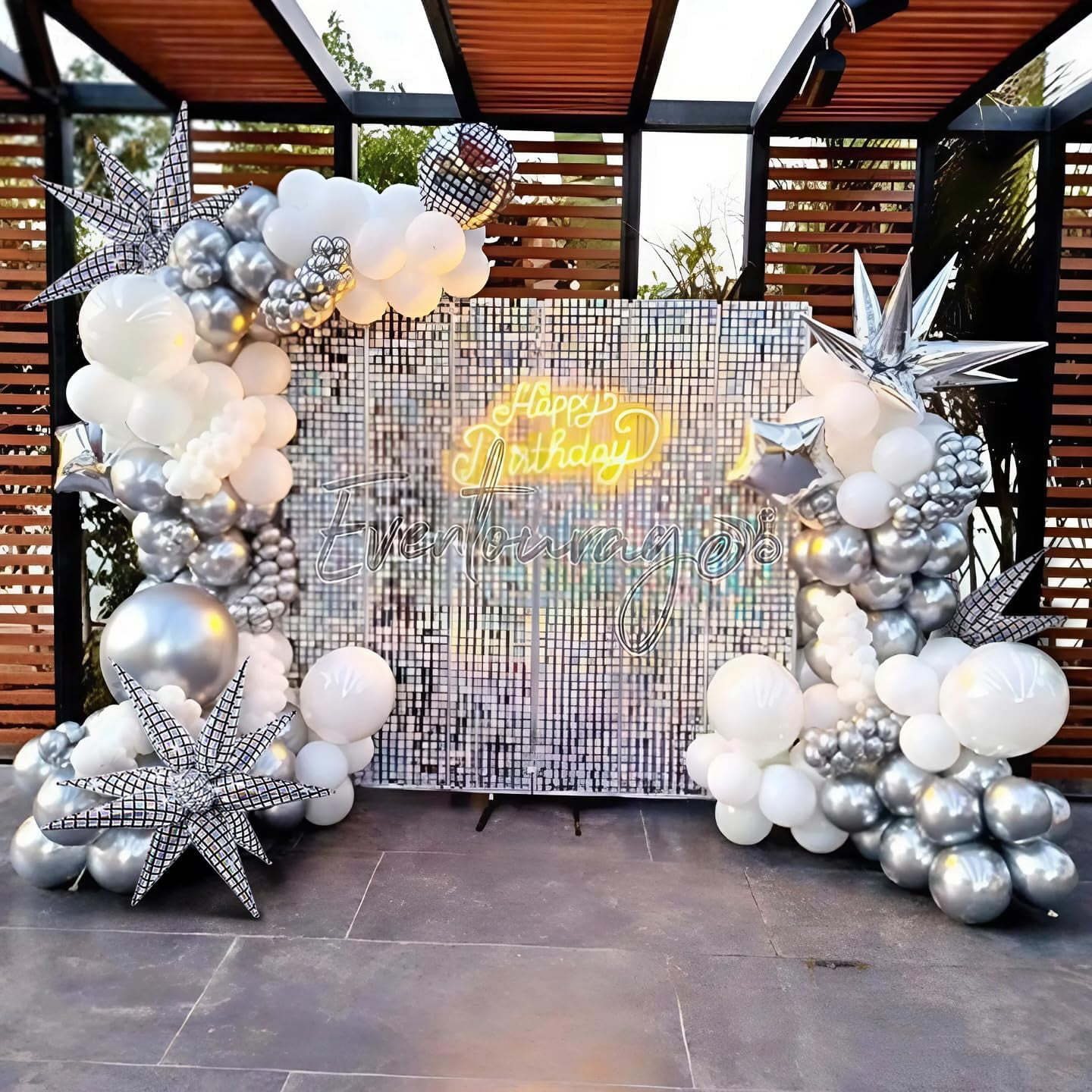 3pcs 32inch Iridescent disco explosion star foil balloons.Black white Foil Cone Star burst Balloons for disco Birthday Bachelorette Party decorations.