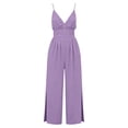 thumbnail image 6 of Cutuoiiu Casual Women Solid V Neck Spaghetti Strap Jumpsuit with Side Slit Wide Leg Long Pants for Daily Wear Gifts, 6 of 6