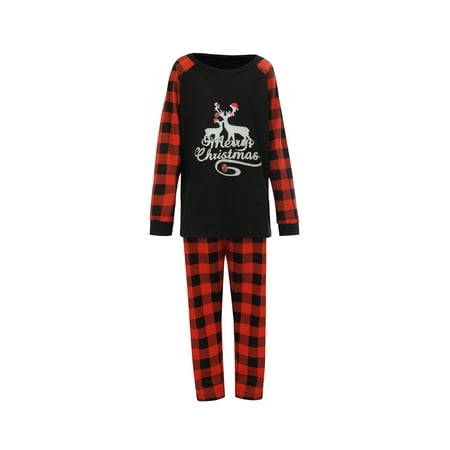 

ZQC Christmas Family Pajamas Set Letter Print Tops+Plaid Trousers/Romper