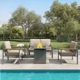 thumbnail image 2 of JXXM 5-Piece Metal Patio Furniture Set with Fire Pit Table & Cushions,Brown, 2 of 8