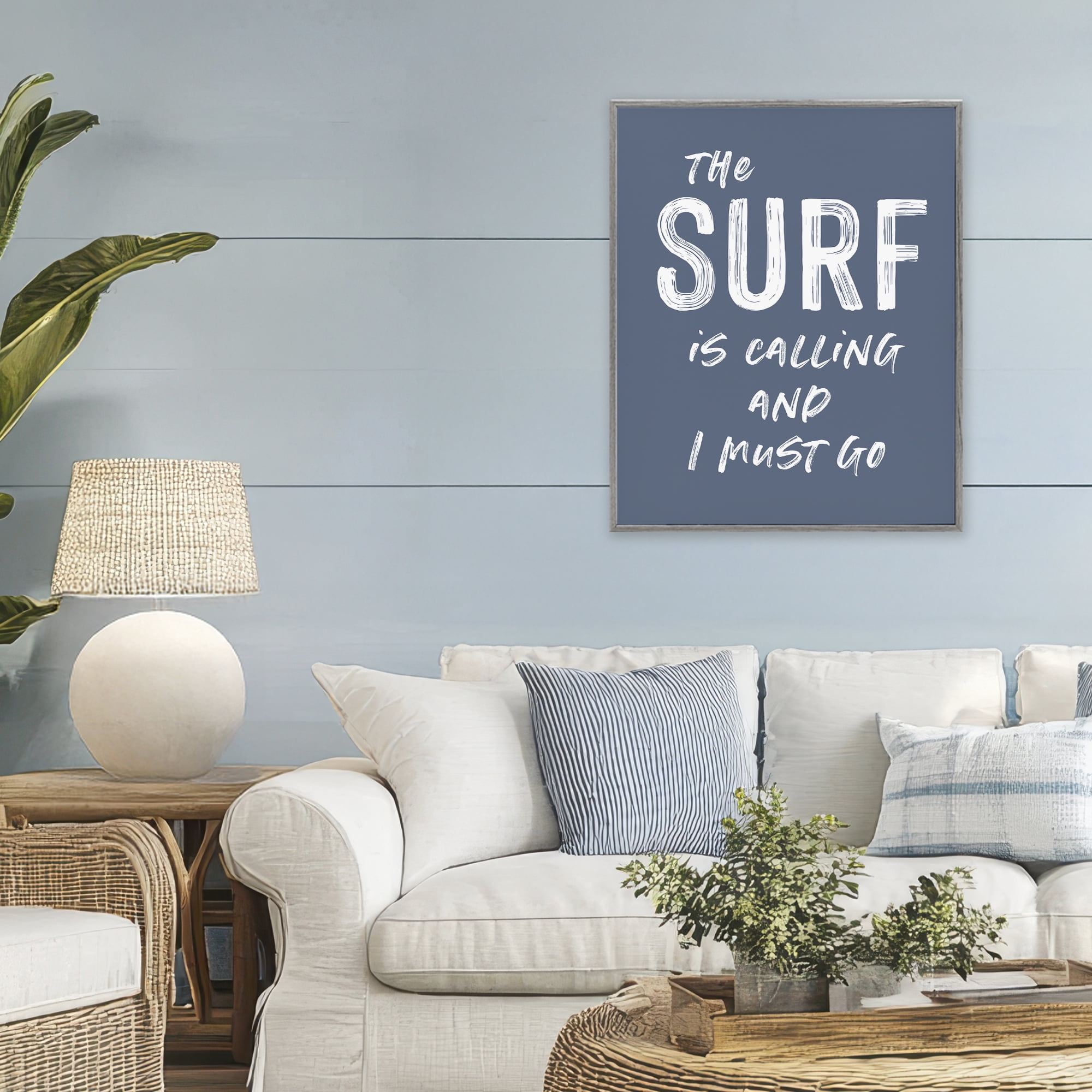 Surf Is Calling Must Go Gray Framed Giclee Art, design by Lettered and Lined