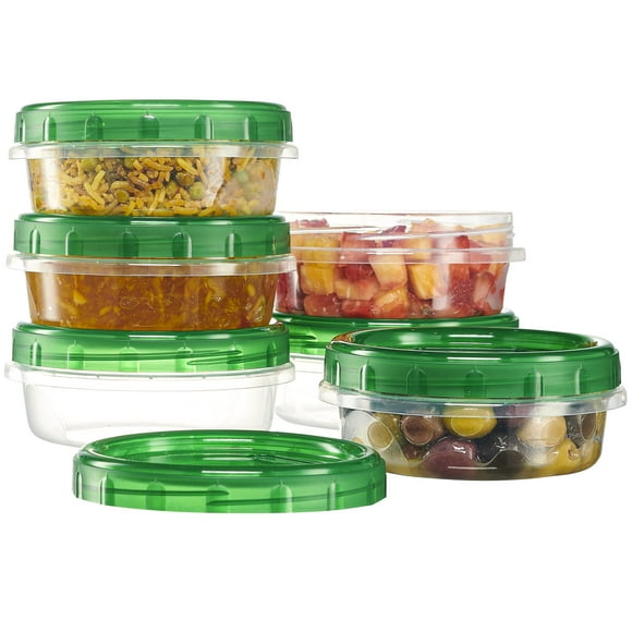 PLASTICPRO 6 Pack Twist Cap Food Storage Containers with Green Screw on Lid- 8 oz Reusable Meal Prep Containers - Freezer and Microwave Safe Green Plastic Food Storage