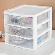 Sterilite ClearView Plastic Small 3 Drawer Organizer - Desktop Storage Unit, White, 6 Pack