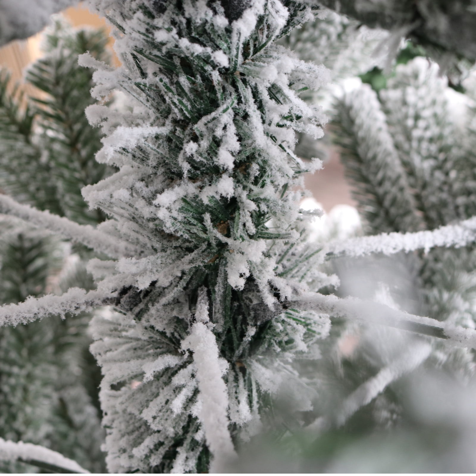 MOONMISS 7ft Snow Flocked Artificial Hinged Pine Christmas Tree with with X-shaped Iron Stand-White