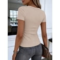 thumbnail image 4 of ANRABESS Women Short Sleeve V Neck Ribbed Knit Fitted Shirts Basic Tees Tops 2026 Summer Casual T-shirts Going Out Outfits Beige Medium, 4 of 11