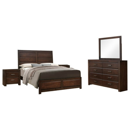 5 Piece Dessert Set - Millie 5 Piece Bedroom Set, Queen, Walnut Wood, Contemporary (Panel Bed, Dresser, Mirror, 2 Nightstands)