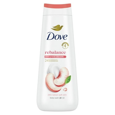 Dove Body Wash for Women Moisturizing Rebalance White Peach & Rice Milk Cleanser All Skin, 20 oz