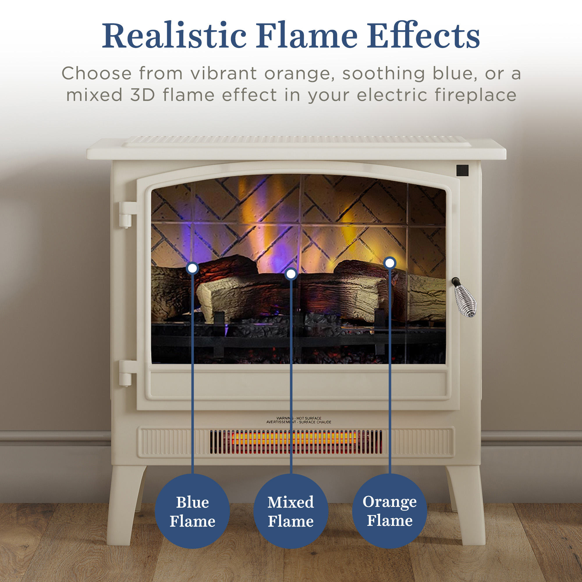 Country Living Infrared Freestanding Electric Fireplace Stove Heater in Cream | Provides Supplemental Zone Heat with Remote and WiFi