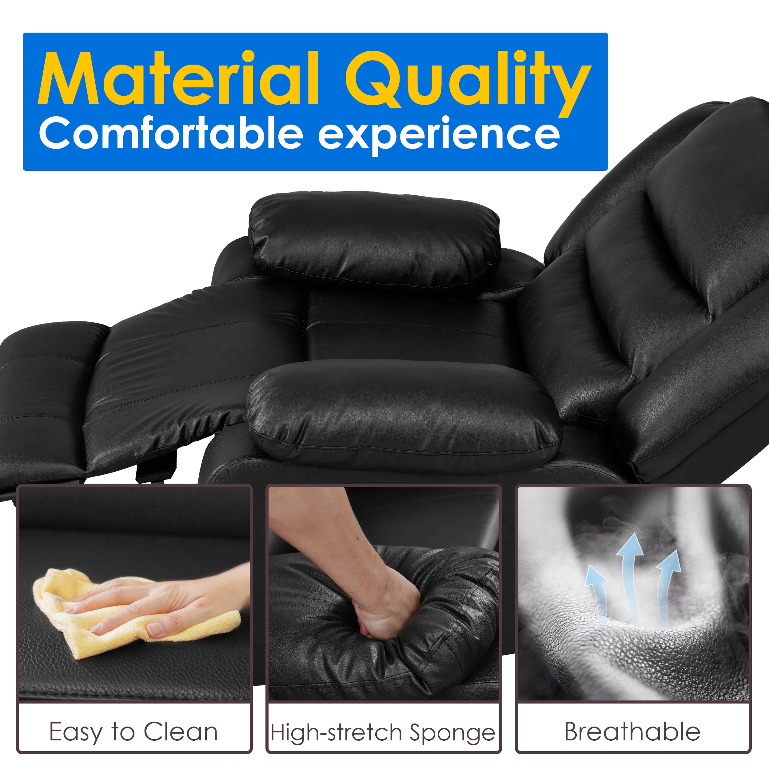 TrumanPick Recliner Chair PU Leather Rocker Recliners Sofa Chairs for Adults Lazy Boy Rocking Chair for Living Room, Black