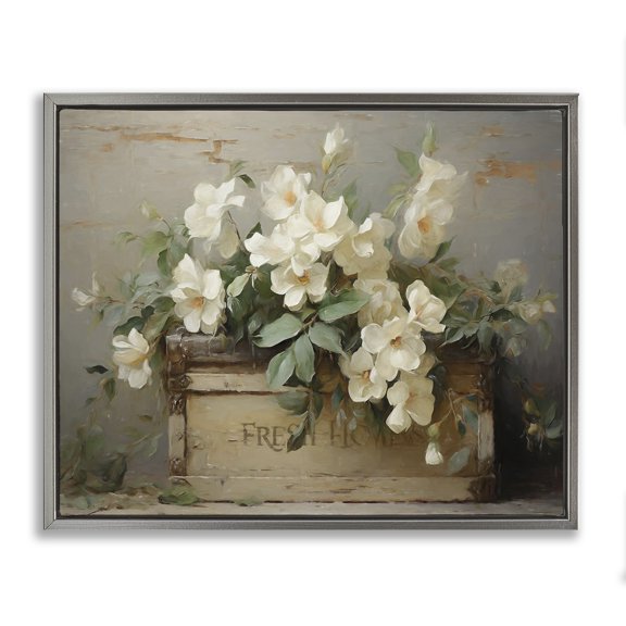 Stupell Industries Fresh Rustic Flowers Botanical & Floral Painting Gray Floater Framed Art Print Wall Art, 21 x 17