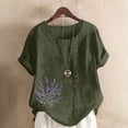 thumbnail image 2 of Womens Tops Plus Size, Xunlbb Women Casual And Linen Round-Neck Top Printed Short Sleeve Button T-shirt Blouse ,Women's Tops for Workout/Running/Hawaiian Beach Vacation Army Green, 2 of 5