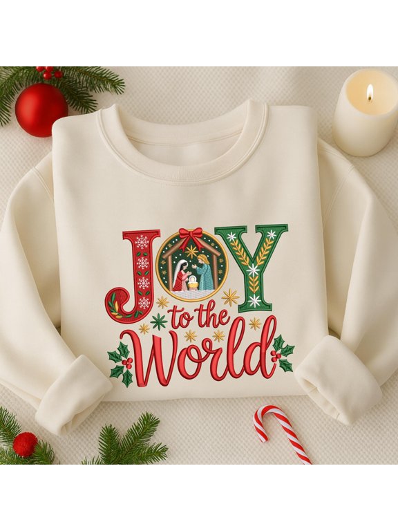Joy To The World Embroidered Sweatshirt, Merry Christmas Embroidery Shirt, Christmas Jesus Shirt Idea, Religious Design, Winter Gift