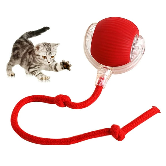 Interactive Cat Toys Ball, Motion Activated Electric Rolling Ball Toys for Cats, Super Driver, Led Rainbow Lights, Automatic On/off, Long Tail, Usb Rechargeable