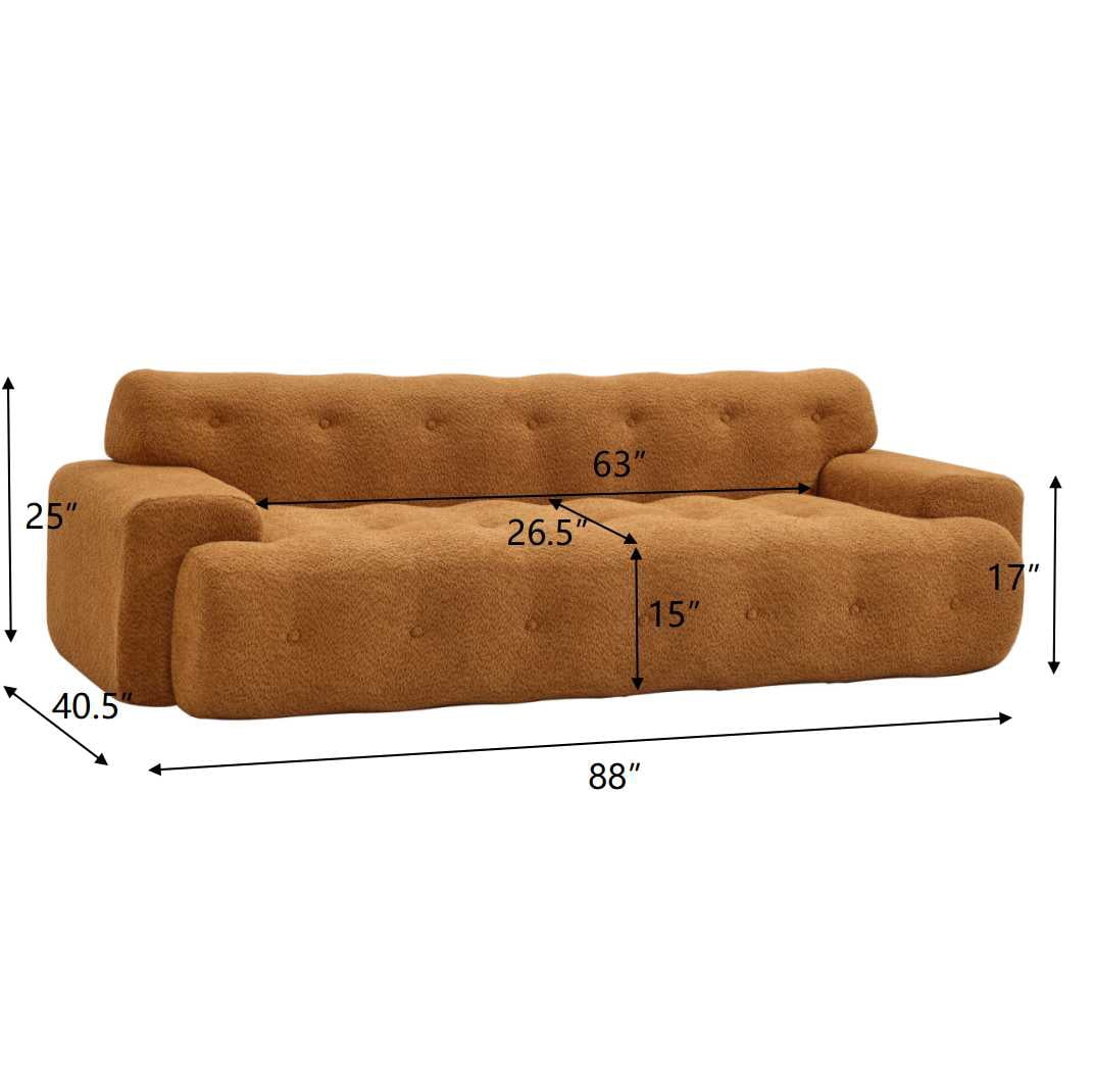 3-Seater Sofa, Cloud Couch, Button Tufted Upholstered Sofa with High-Density Foam, No Assembly Required Compression Sofa for Living Room or Apartment in Camel (Nomad)